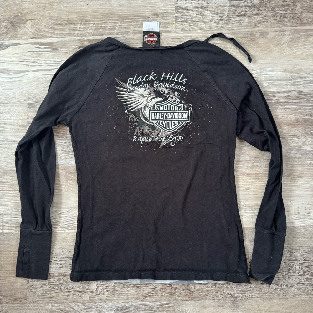 SOLD // Women’s Camo y2k style long sleeve Harley Davidson top shirt size S - Picture 3 of 5